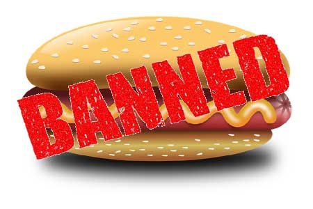 hot dog with "banned" stamped on it