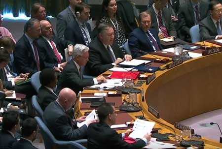 Secretary of State Mike Pompeo speaks about Venezuela at the UN Security Council. / Screenshot from YouTube video.
