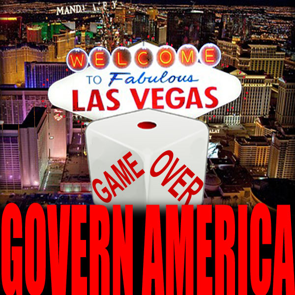 Welcome to Las Vegas sign with dice in front of it that spell out "Game Over"