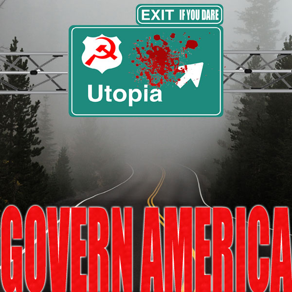 road sign with hammer and sickle and blood stain, pointing the way to utopia