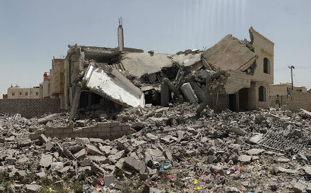Destroyed house in the south of Sanaa, Yemen.
