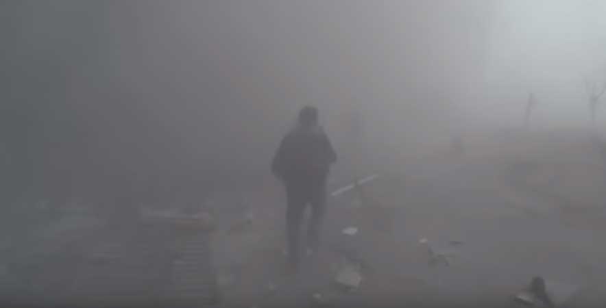 Thick dust floats in the air in Douma.