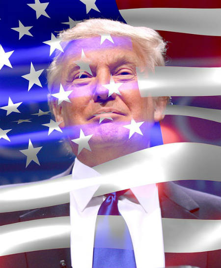 donald trump with U.S. flag overlay