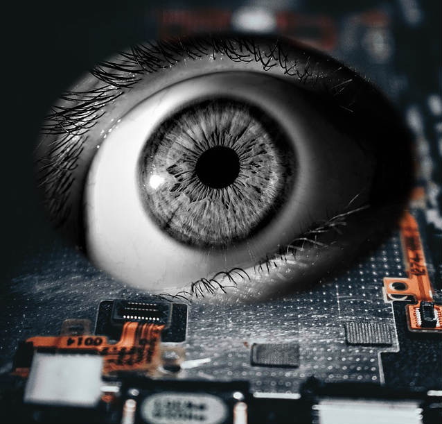 creepy eyeball on a circuit board