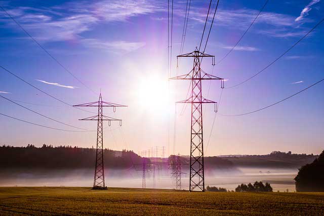 power poles with sun shine