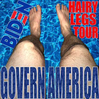 hairy legs in a pool of water with the Biden logo.