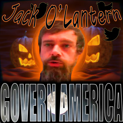 Twitter CEO Jack Dorsey's face is portrayed on the side of a pumpkin. Dorsey was one of three Big Tech company CEOs to testify before a Senate committee to answer questions about their use of online censorship. The others to testify were Mark Zuckerberg (Facebook), and Sundar Pichai (Google). Beware of jackals who occupy boardrooms, for they are often the worst kind of monsters.