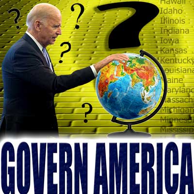 Joe Biden looking at a globe.