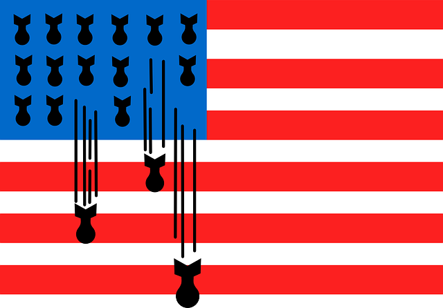U.S. flag with bombs dropping from it.